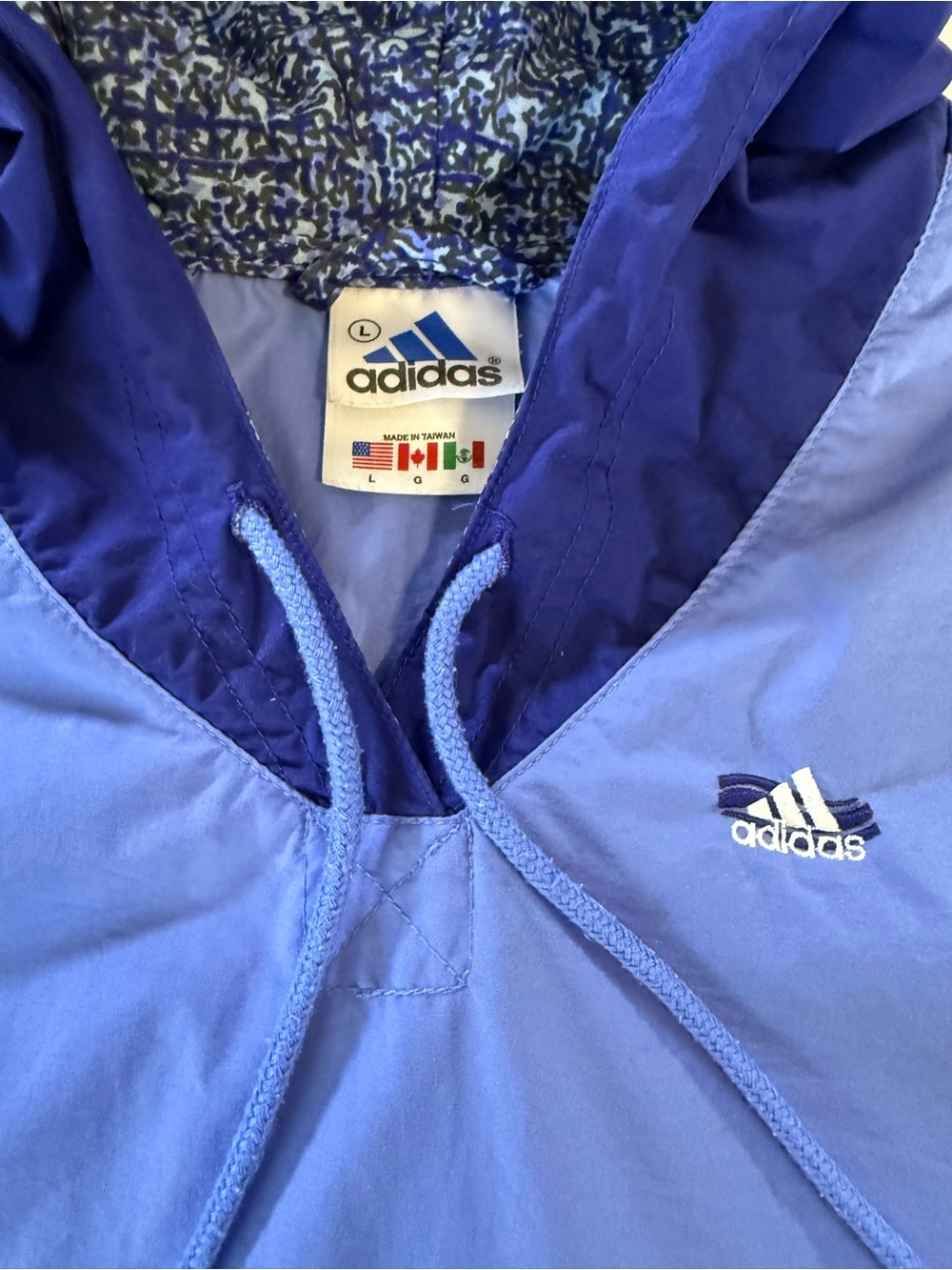 Vintage Adidas Windbreaker three stripes blue Zip Hood Size Women’s Large - Picture 5 of 10